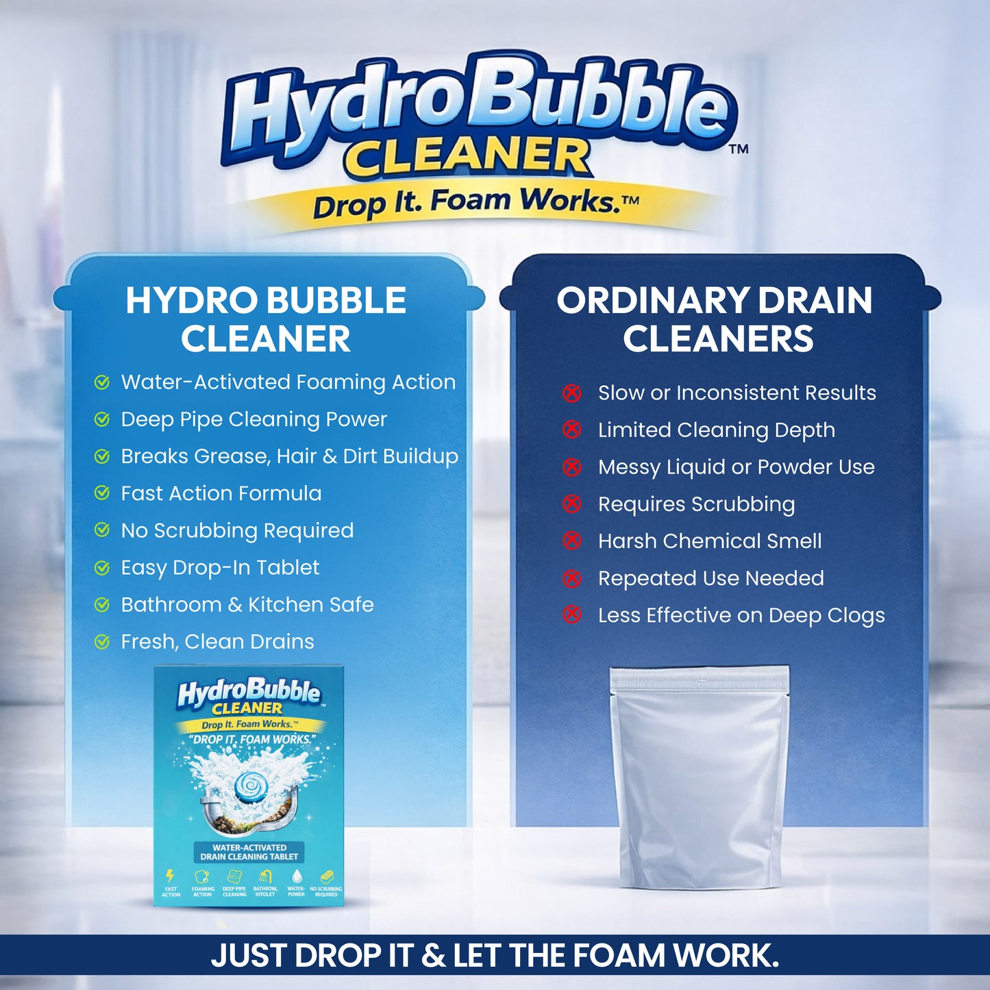 HydroBubble Cleaner – Water-Activated Drain Cleaning Tablet (BUY 1 GET 1 FREE🔥🔥)