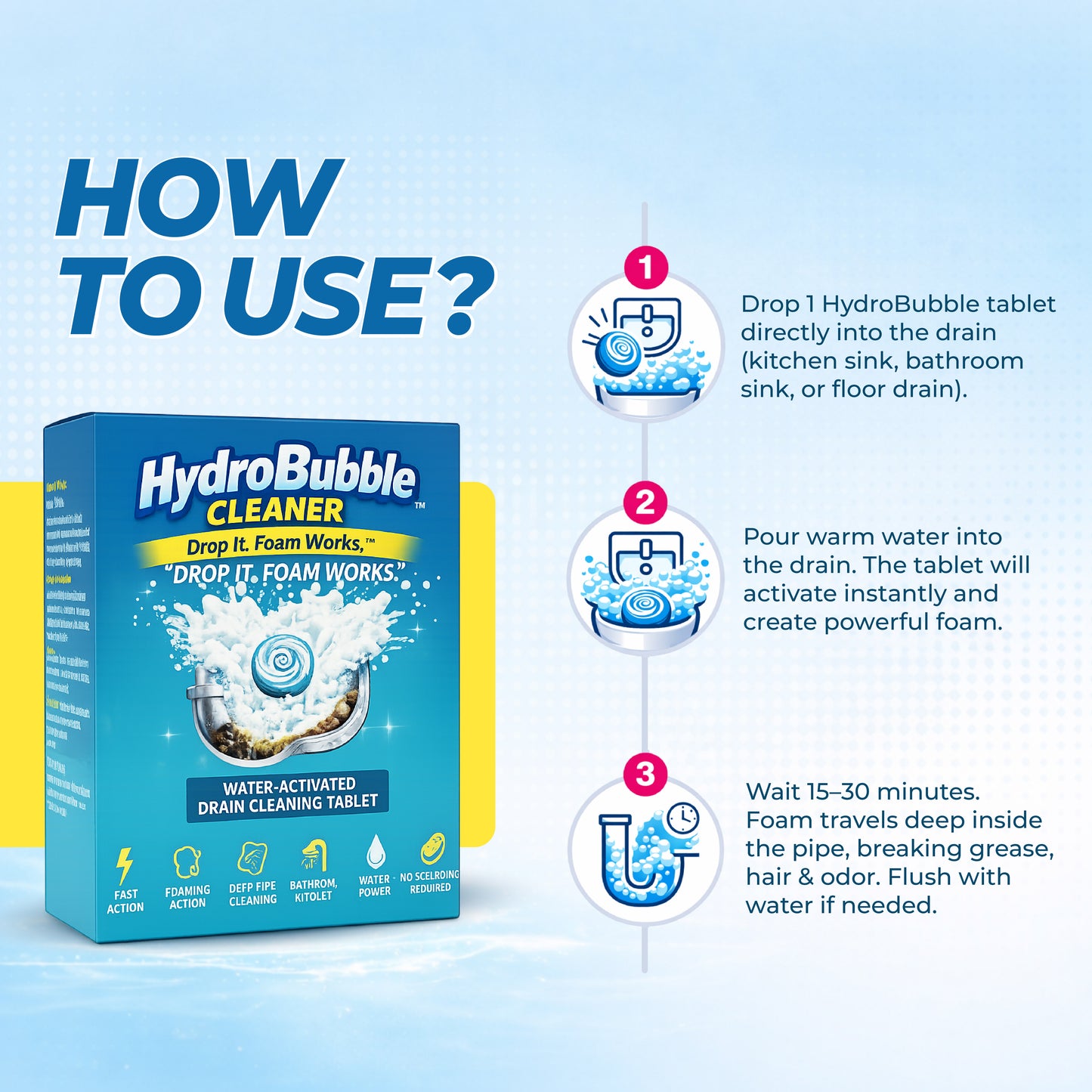 HydroBubble Cleaner – Water-Activated Drain Cleaning Tablet (BUY 1 GET 1 FREE🔥🔥)