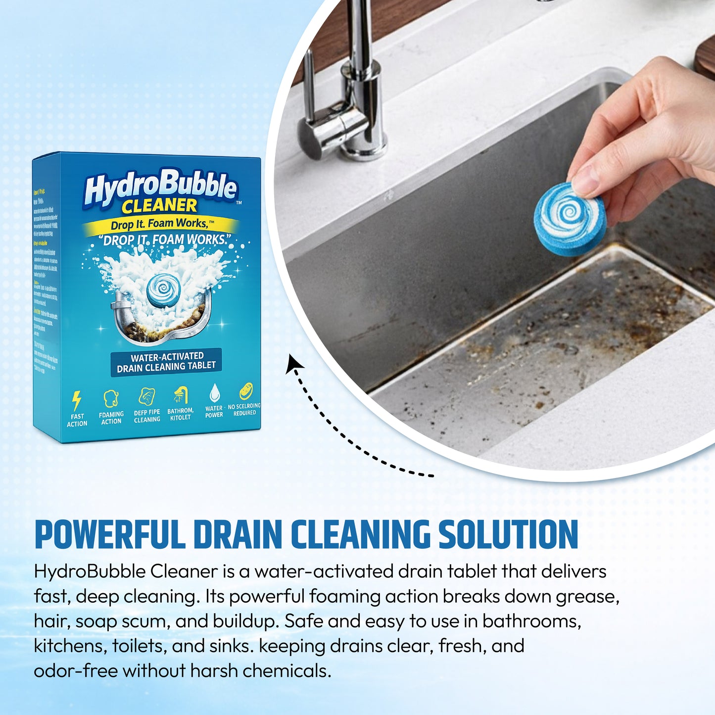 HydroBubble Cleaner – Water-Activated Drain Cleaning Tablet (BUY 1 GET 1 FREE🔥🔥)